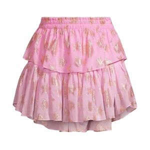 Love Shack Fancy tiered metallic ruffle pink purple pastel skirt S